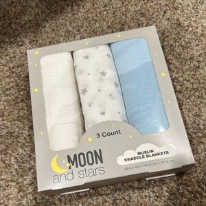 Moon and Stars Muslin Swaddle Blankets - White, Gray, Blue